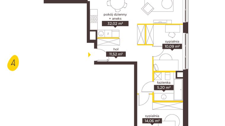 Rzut - Mieszkanie na sprzedaż 3 pokoje o powierzchni 72,89 m² - numer D.183 w Moje Miejsce