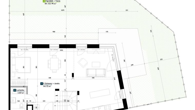 Rzut - Mieszkanie na sprzedaż 1 pokój o powierzchni 116,9 m² - numer AE0002 w Viva Cité 2