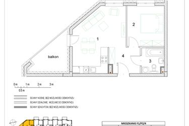 Rzut - Mieszkanie na sprzedaż 2 pokoje o powierzchni 38,78 m² - numer F1/P2/4 w Osiedle Jodłowa bud. F