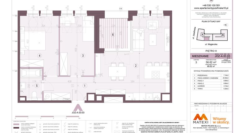 Rzut - Mieszkanie na sprzedaż 3 pokoje o powierzchni 56,62 m² - numer A.03.03 w Apartamenty Józefińska