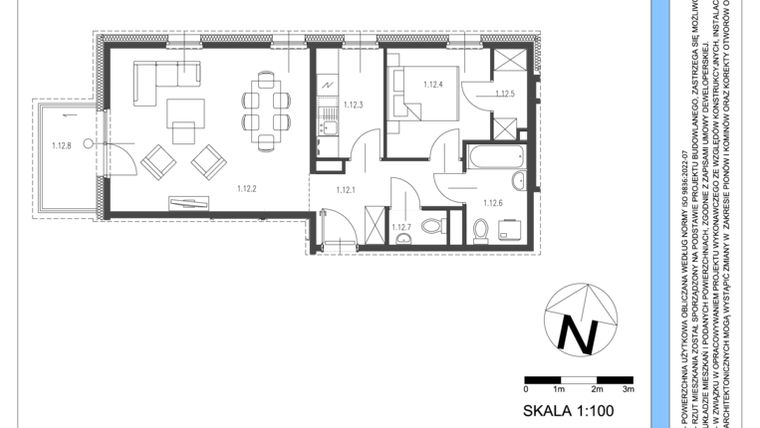 Rzut - Mieszkanie na sprzedaż 2 pokoje o powierzchni 53,66 m² - numer B.12 w Osiedle Telimeny etap III