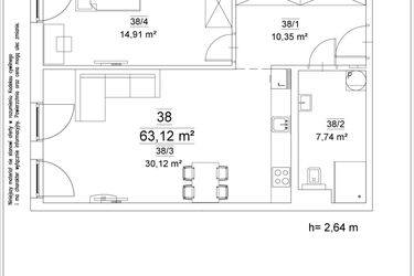 Rzut - Mieszkanie na sprzedaż 2 pokoje o powierzchni 63,12 m² - numer 38 w Osiedle Teatralne 19