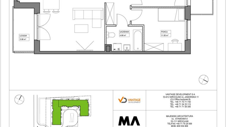 Rzut - Mieszkanie na sprzedaż 3 pokoje o powierzchni 65,84 m² - numer PT/B/1/1 w Przystanek Tarnogaj