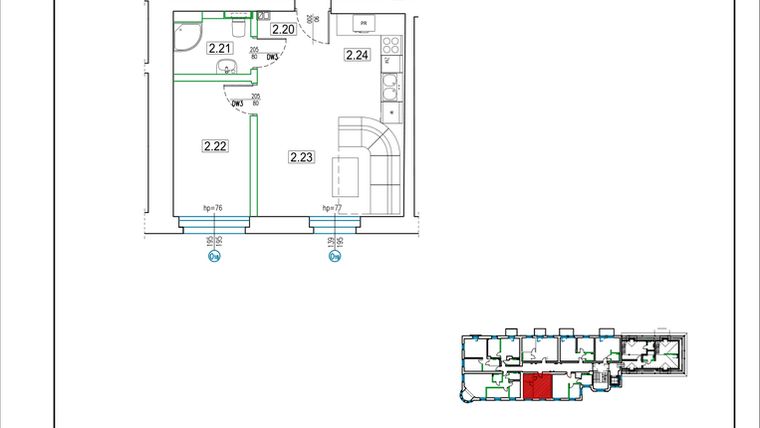 Rzut - Mieszkanie na sprzedaż 2 pokoje o powierzchni 34,57 m² - numer 19 w Kamienica 62