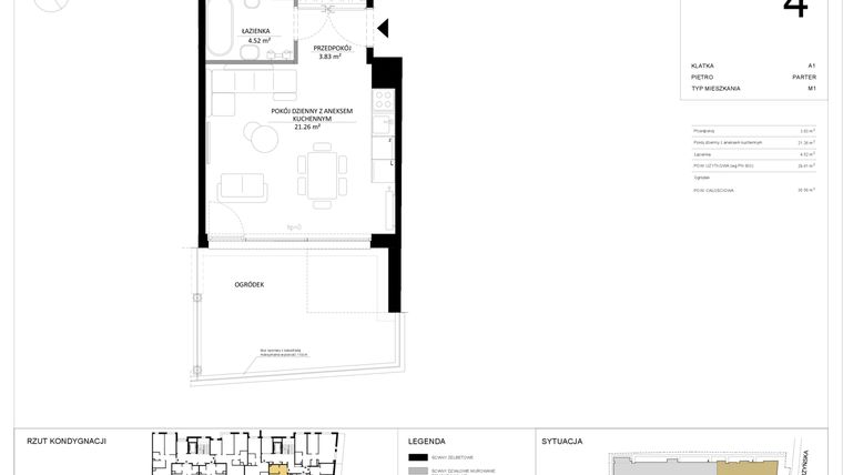 Rzut - Mieszkanie na sprzedaż 1 pokój o powierzchni 29,61 m² - numer 4 w SILO