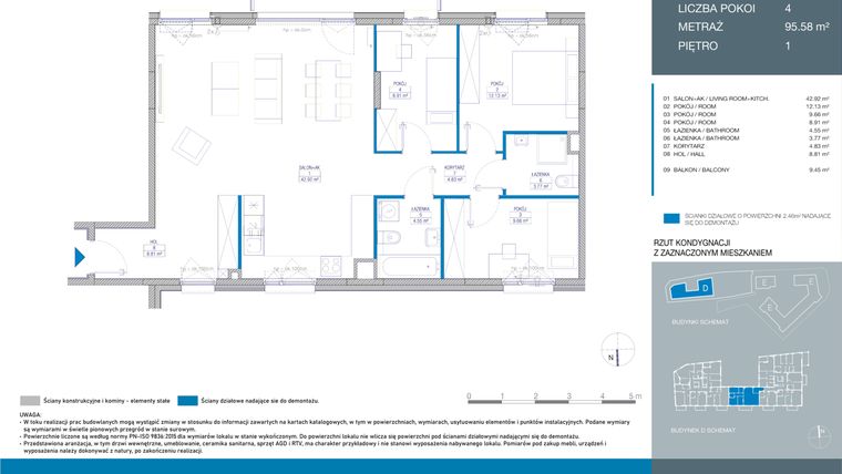 Rzut - Mieszkanie na sprzedaż 4 pokoje o powierzchni 95,58 m² - numer DB0104 w Spokojny Mokotów