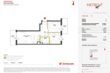 Rzut - Mieszkanie na sprzedaż 3 pokoje o powierzchni 53,05 m² - numer 55 w Metro Art 11