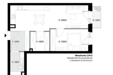 Rzut - Mieszkanie na sprzedaż 2 pokoje o powierzchni 51,24 m² - numer 2.M12 w Stalowa 76