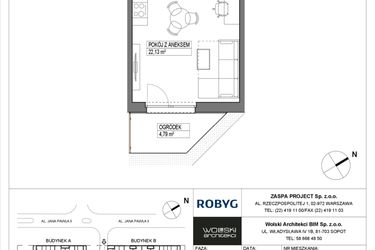 Rzut - Mieszkanie na sprzedaż 1 pokój o powierzchni 27,57 m² - numer B1M01 w Pas Startowy bud. A i B