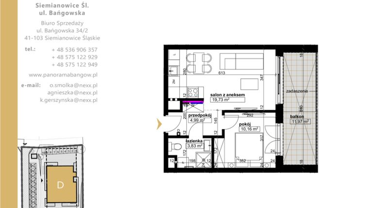 Rzut - Mieszkanie na sprzedaż 2 pokoje o powierzchni 38,71 m² - numer D.5.3 w Panorama Bańgów Etap II