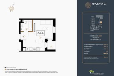 Rzut - Mieszkanie na sprzedaż 1 pokój o powierzchni 28,23 m² - numer A.306 w Rezydencja Śródmiejska