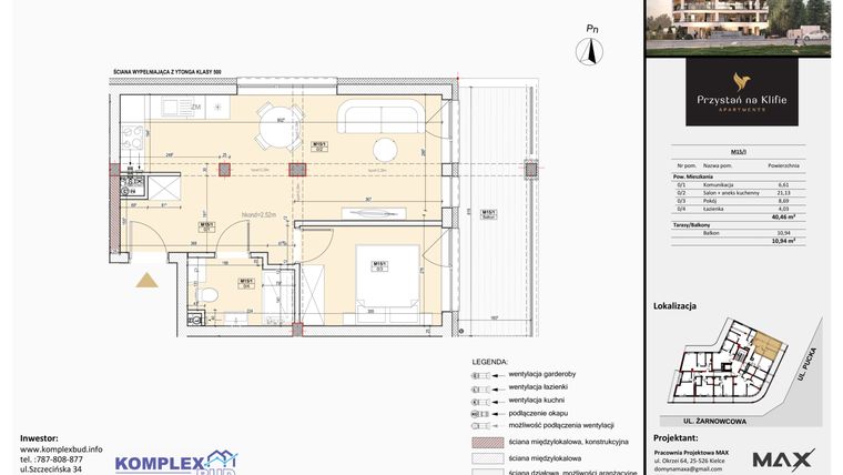 Rzut - Mieszkanie na sprzedaż 2 pokoje o powierzchni 40,49 m² - numer M15 w Przystań na Klifie