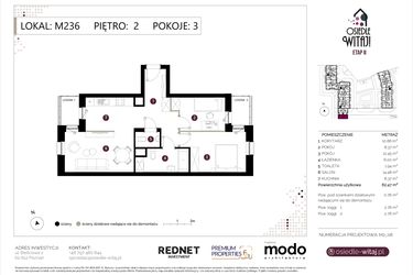 Rzut - Mieszkanie na sprzedaż 3 pokoje o powierzchni 63,23 m² - numer M236 w Osiedle Witaj etap II