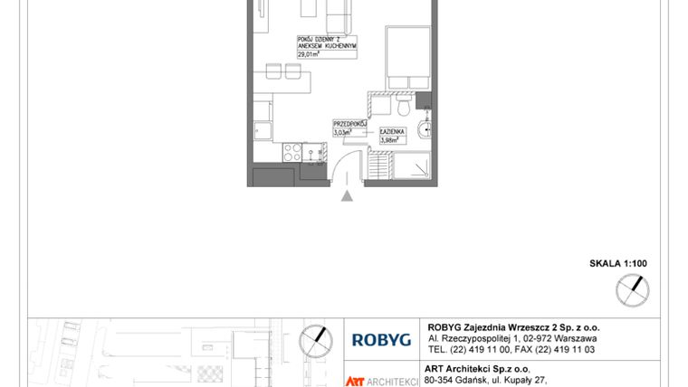 Rzut - Mieszkanie na sprzedaż 1 pokój o powierzchni 36,02 m² - numer E.1M13 w Nowa Wałowa bud. E