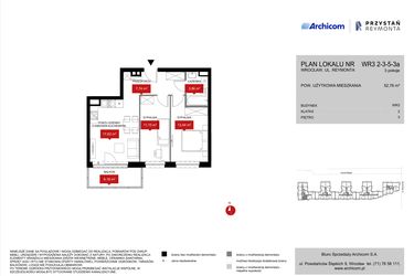 Rzut - Mieszkanie na sprzedaż 3 pokoje o powierzchni 52,76 m² - numer WR3 2/3/5/3a w Przystań Reymonta etap II