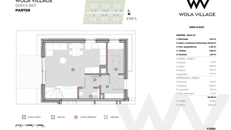 Rzut - Dom na sprzedaż 4 pokoje o powierzchni 95,26 m² - numer A.3A/1 w Wola Village