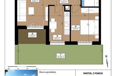 Rzut - Mieszkanie na sprzedaż 2 pokoje o powierzchni 45,44 m² - numer D/0/2 w Limone