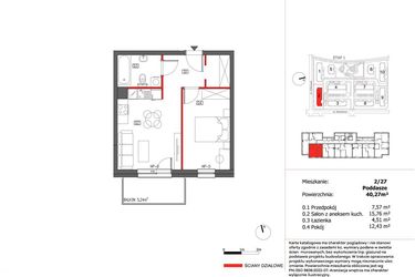 Rzut - Mieszkanie na sprzedaż 2 pokoje o powierzchni 40,27 m² - numer 2/27 w Słoneczny Zakątek