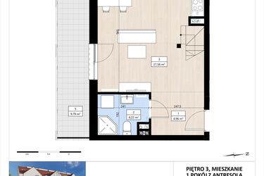 Rzut - Mieszkanie na sprzedaż 1 pokój o powierzchni 49,05 m² - numer B4/3/34 w MONTANO