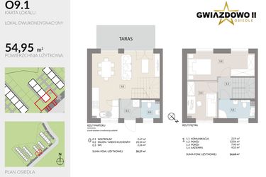 Rzut - Dom na sprzedaż 4 pokoje o powierzchni 54,95 m² - numer O9.1 w Gwiazdowo II