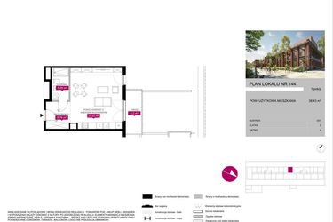 Rzut - Mieszkanie na sprzedaż 1 pokój o powierzchni 38,48 m² - numer 144 w Fuzja Mieszkania Loftowe