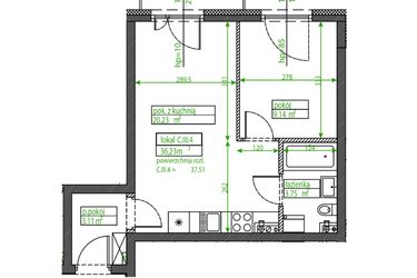 Rzut - Mieszkanie na sprzedaż 1 pokój o powierzchni 36,23 m² - numer C.III.4 w Osiedle Opolska