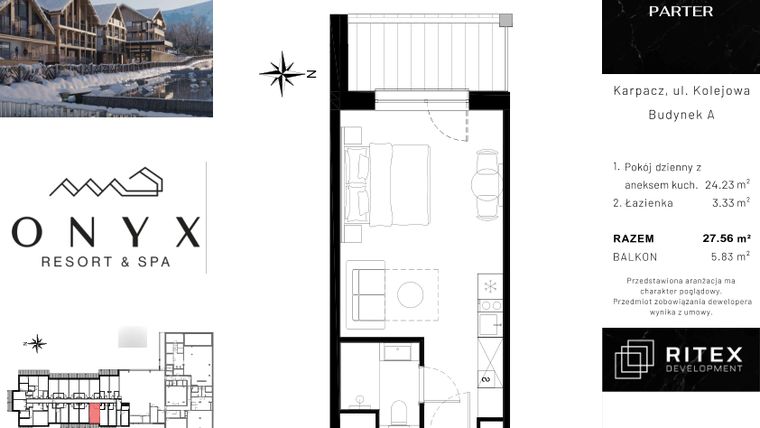 Rzut - Mieszkanie na sprzedaż 1 pokój o powierzchni 27,71 m² - numer NR 0.A3 w Onyx Resort & Spa