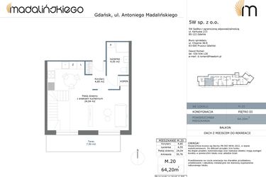 Rzut - Mieszkanie na sprzedaż 2 pokoje o powierzchni 64,2 m² - numer M20 w Madalińskiego