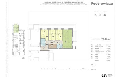 Rzut - Mieszkanie na sprzedaż 4 pokoje o powierzchni 73,47 m² - numer A.33 w Federowicza – Ruczaj Park