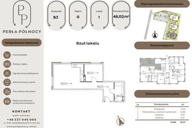Rzut - Mieszkanie na sprzedaż 2 pokoje o powierzchni 48,02 m² - numer B3.0_1 w Perła Północy etap 2