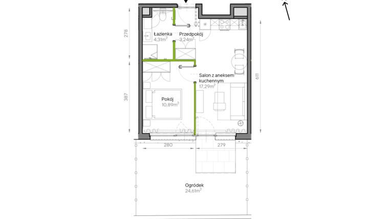 Rzut - Mieszkanie na sprzedaż 2 pokoje o powierzchni 35,73 m² - numer A2/05 w Bemowo Vita