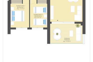 Rzut - Mieszkanie na sprzedaż 2 pokoje o powierzchni 99 m² - numer 10.4.B w Sea Gardens - Campoamor