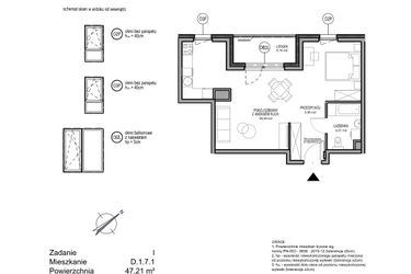 Rzut - Mieszkanie na sprzedaż 2 pokoje o powierzchni 47,21 m² - numer D.1.7.1 w Rumia Centralna