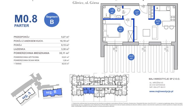 Rzut - Mieszkanie na sprzedaż 2 pokoje o powierzchni 33,91 m² - numer M0.8 w Osiedle Majowe 2.0