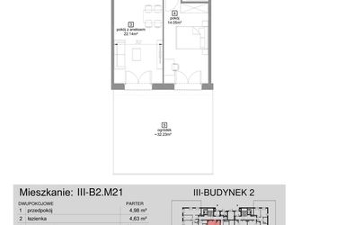 Rzut - Mieszkanie na sprzedaż 2 pokoje o powierzchni 45,8 m² - numer III-B2.M21 w Strefa Cegielnia 3