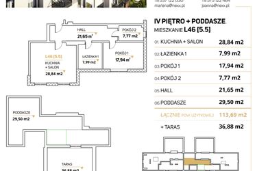 Rzut - Mieszkanie na sprzedaż 4 pokoje o powierzchni 113,69 m² - numer L46 w Zimowa Apartamenty