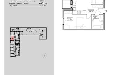Rzut - Mieszkanie na sprzedaż 2 pokoje o powierzchni 48,51 m² - numer A42 w Niebieski Bursztyn