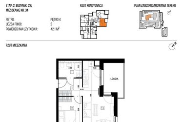 Rzut - Mieszkanie na sprzedaż 2 pokoje o powierzchni 42,11 m² - numer 22J/34 w NATURAMA II