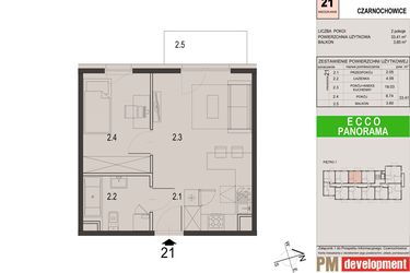 Rzut - Mieszkanie na sprzedaż 2 pokoje o powierzchni 33,41 m² - numer 21C w Ecco Panorama etap II budynki C, D