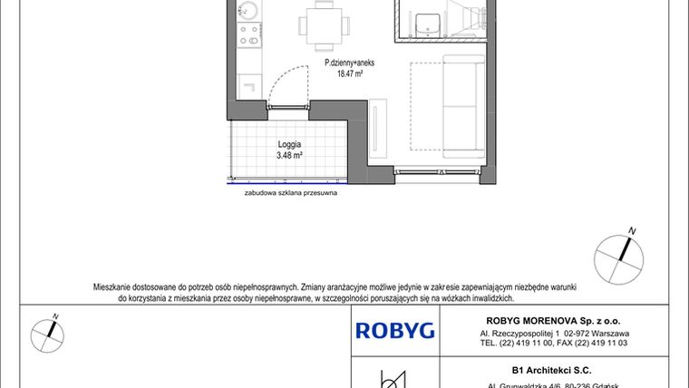 Rzut - Mieszkanie na sprzedaż 1 pokój o powierzchni 26,92 m² - numer C.2M03 w Leszczyńskich 2