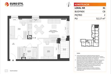 Rzut - Mieszkanie na sprzedaż 3 pokoje o powierzchni 52,17 m² - numer C8.31 w Konstelacja etap IV