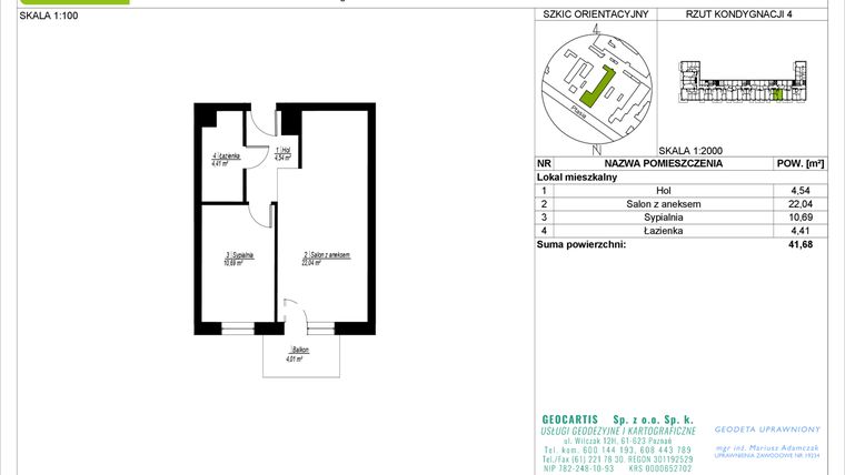 Rzut - Mieszkanie na sprzedaż 2 pokoje o powierzchni 41,68 m² - numer 28/88 w Symfonia Ptasia 28
