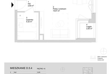 Rzut - Mieszkanie na sprzedaż 1 pokój o powierzchni 27,78 m² - numer D.5.4 w ATAL Parkowa