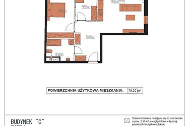 Rzut - Mieszkanie na sprzedaż 3 pokoje o powierzchni 75,2 m² - numer C4 w Wileńska Park