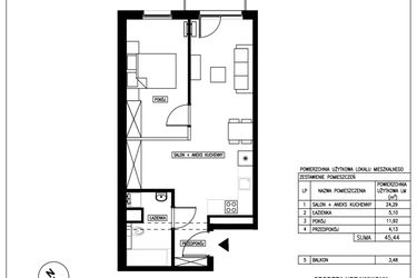 Rzut - Mieszkanie na sprzedaż 2 pokoje o powierzchni 45,44 m² - numer 58 w Nowa Kurkowa