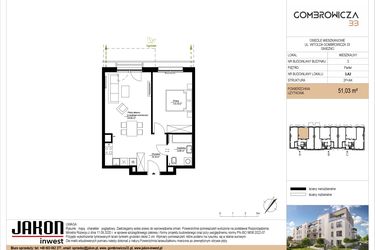 Rzut - Mieszkanie na sprzedaż 2 pokoje o powierzchni 51,03 m² - numer 3.A2 w Gombrowicza 33 - etap II