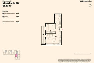 Rzut - Mieszkanie na sprzedaż 2 pokoje o powierzchni 35,17 m² - numer 28 w Sołtysowska