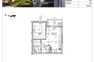 Rzut - Mieszkanie na sprzedaż 2 pokoje o powierzchni 36,96 m² - numer M.B7.01.14 w Osiedle Harmonia bud. B7