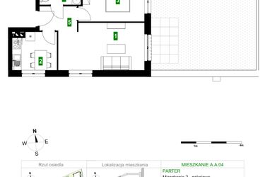 Rzut - Mieszkanie na sprzedaż 2 pokoje o powierzchni 43,19 m² - numer A.A.04 w Park Śliwowa