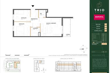 Rzut - Mieszkanie na sprzedaż 3 pokoje o powierzchni 52,04 m² - numer B112 w Trio Park